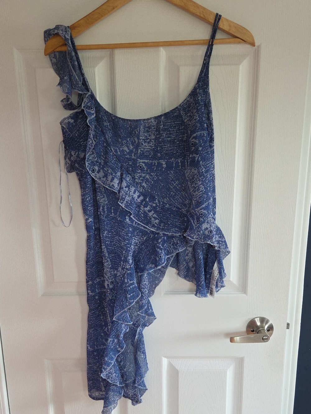 Blue Ruffled Asymetric Top